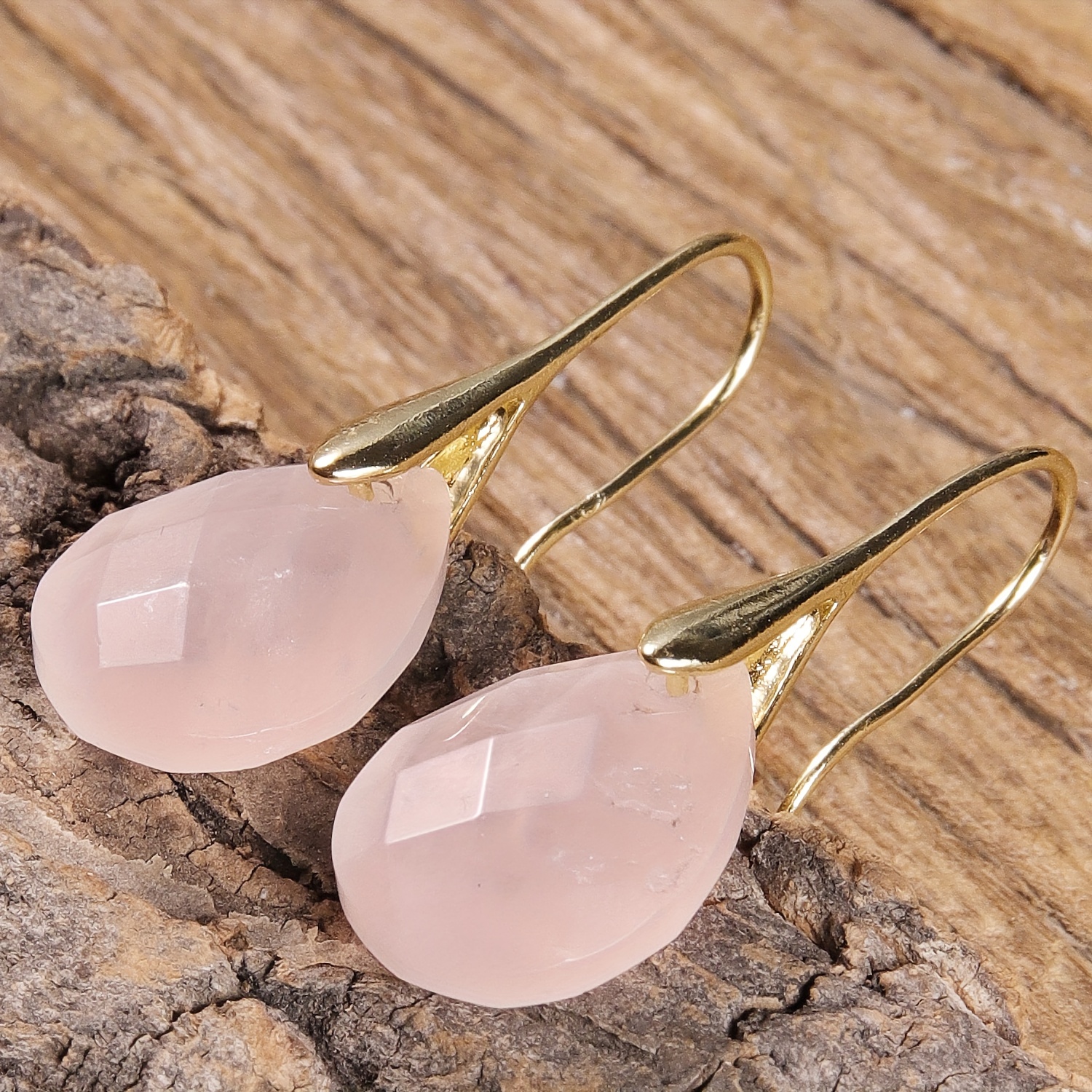 Women's Natural Pink Quartz Teardrop Dangle Earrings, Elegant