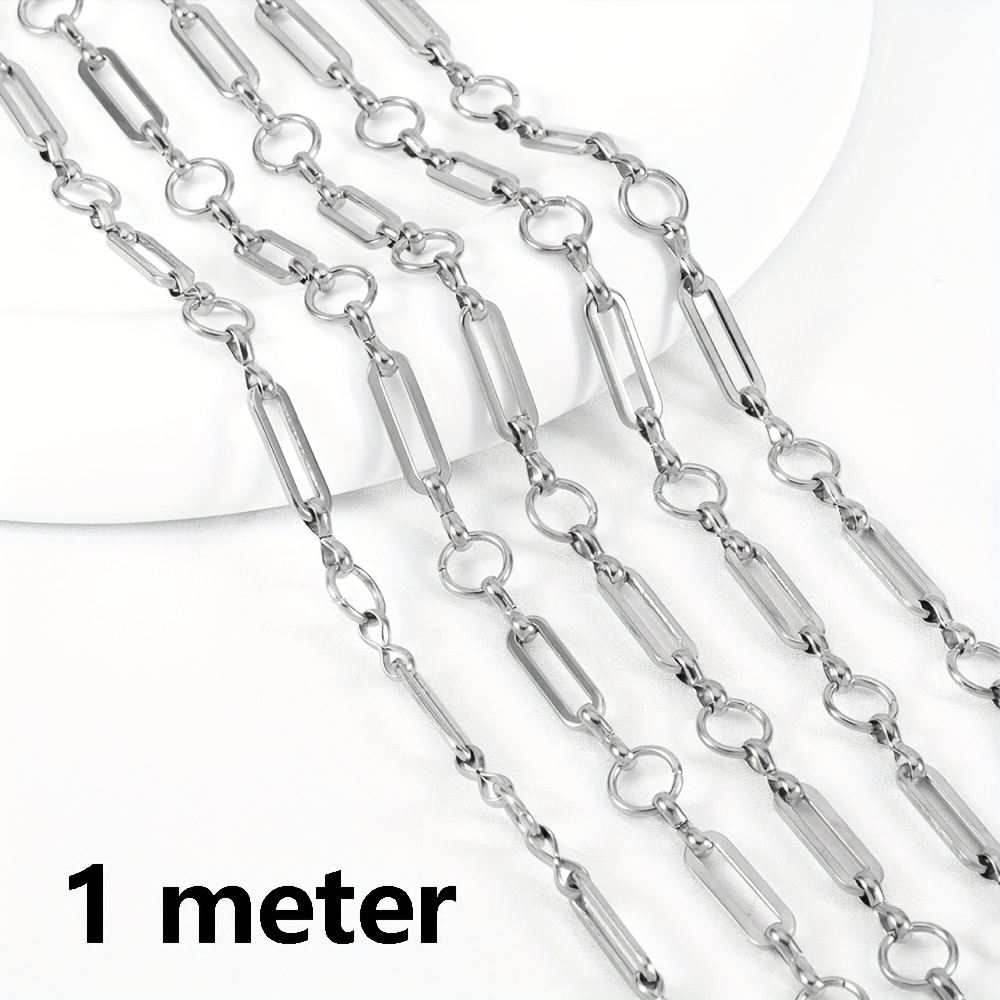 Image of 1m New Stainless Steel Chain Long Bar Frame With Circle Design Chain Ring Jewelry Chain For Men Women Unisex Style Necklace Bracelet All Kinds Of Decorative Chain Making Additions