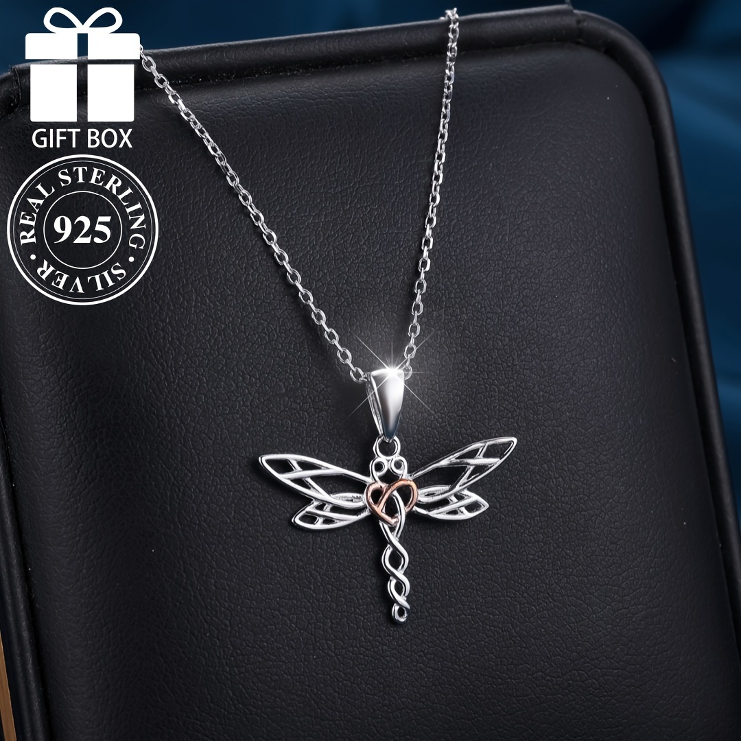 925 Sterling Silver Dragonfly Necklace, Vintage Style