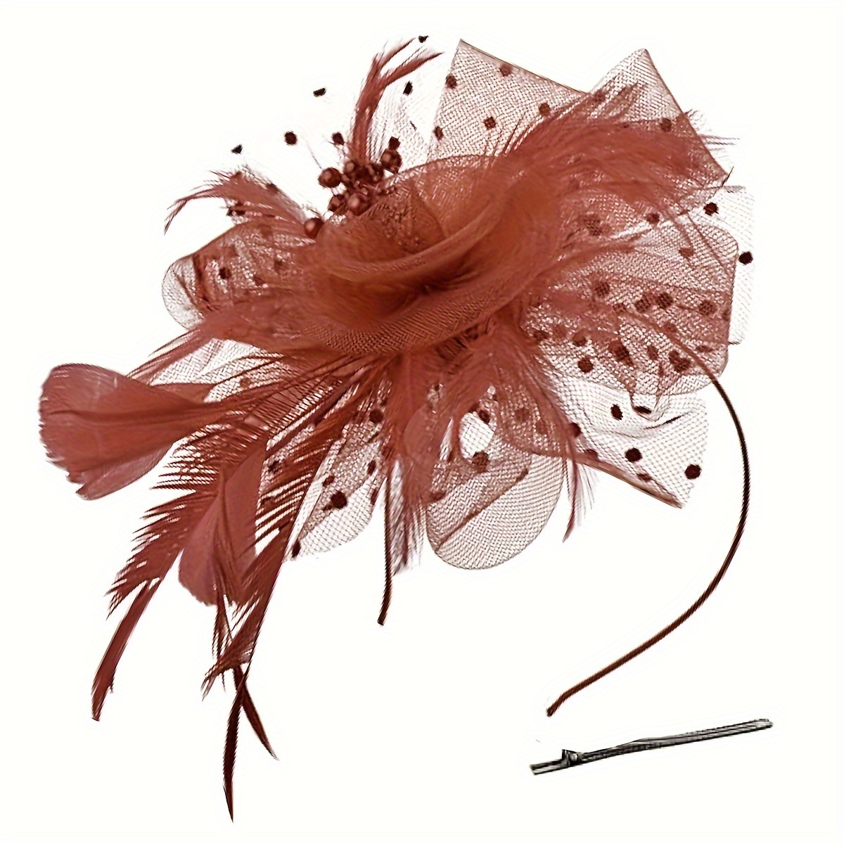 1pc Women's Vintage Fascinator Mesh Veil Artificial Feather Flower Hair Clip, Ladies Party Accessory, Club Wedding Derby Hat Church Decor, Retro Style, Mother's Day Card & Gift details 22