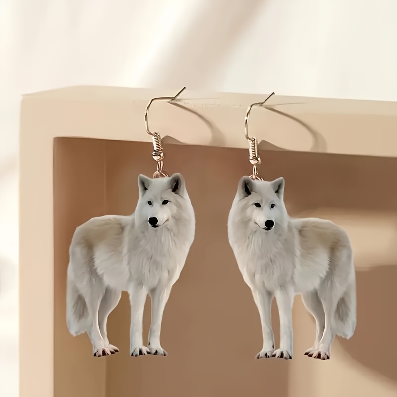 

Elegant White Wolf Dog Acrylic Earrings - Lightweight, & Stylish Pendant For Women | Perfect Gift For , Christmas, Valentine's Day,