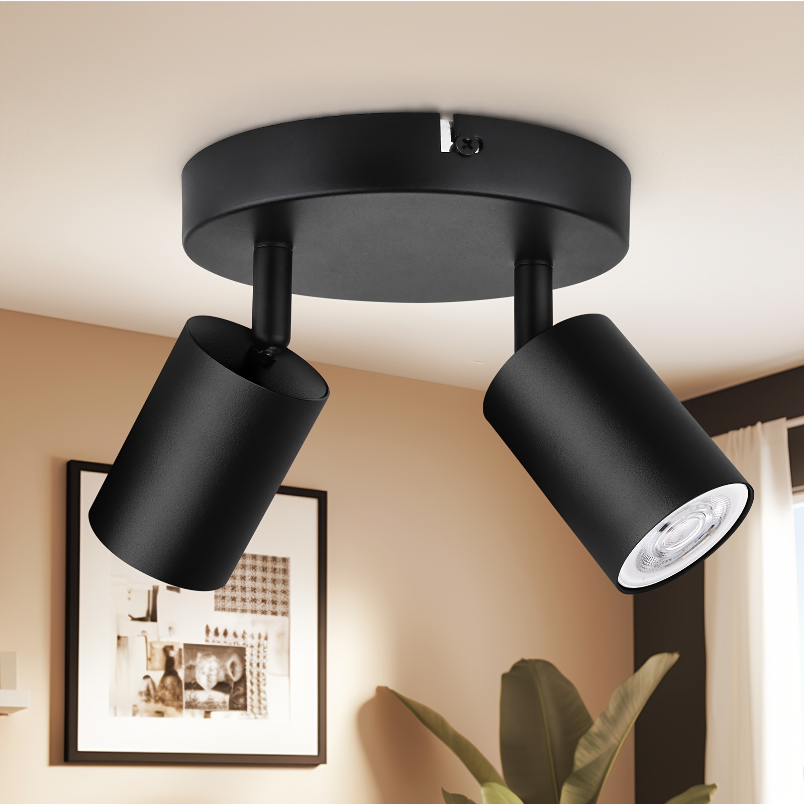 Uring Led Ceiling Spotlight 2 Bulbs, Gu10, 350° Rotatable, Suitable For Bedroom, Living Room, Kitchen, Without