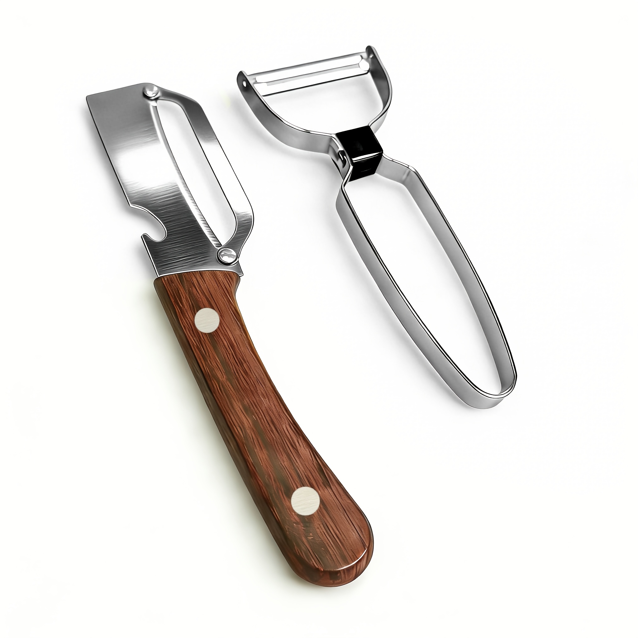 E-shop 2er-Set Gemüseschäler aus Edelstahl, Multifunktionaler Kartoffelschäler mit Holzgriff & Y-förmigem Schäler, Unverzichtbare Küchenhelfer für die