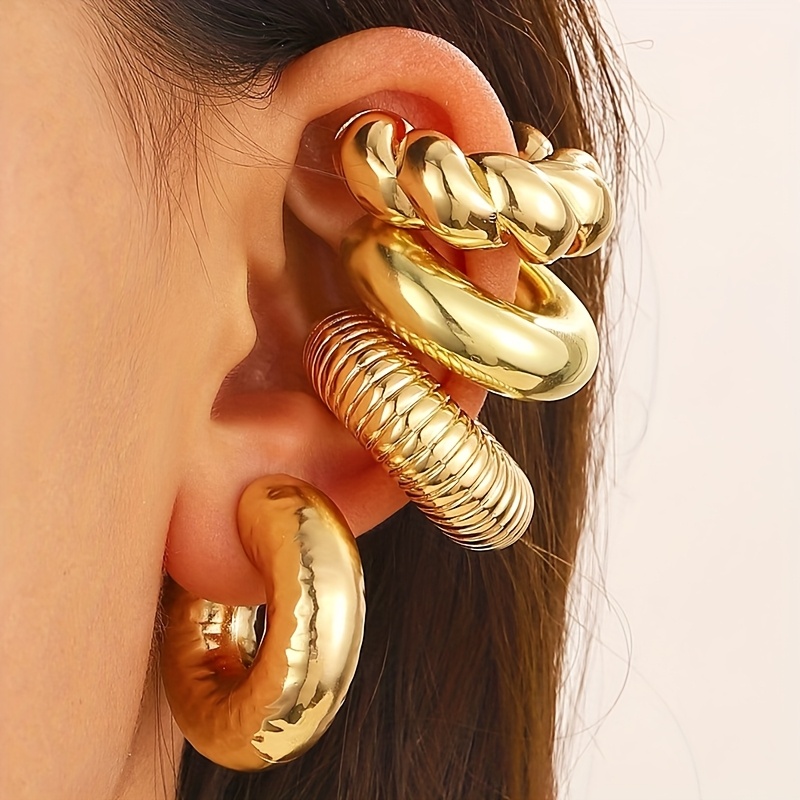 Women's 4-Piece Exaggerated C-Shaped Punk Spiral Ear Clip Set