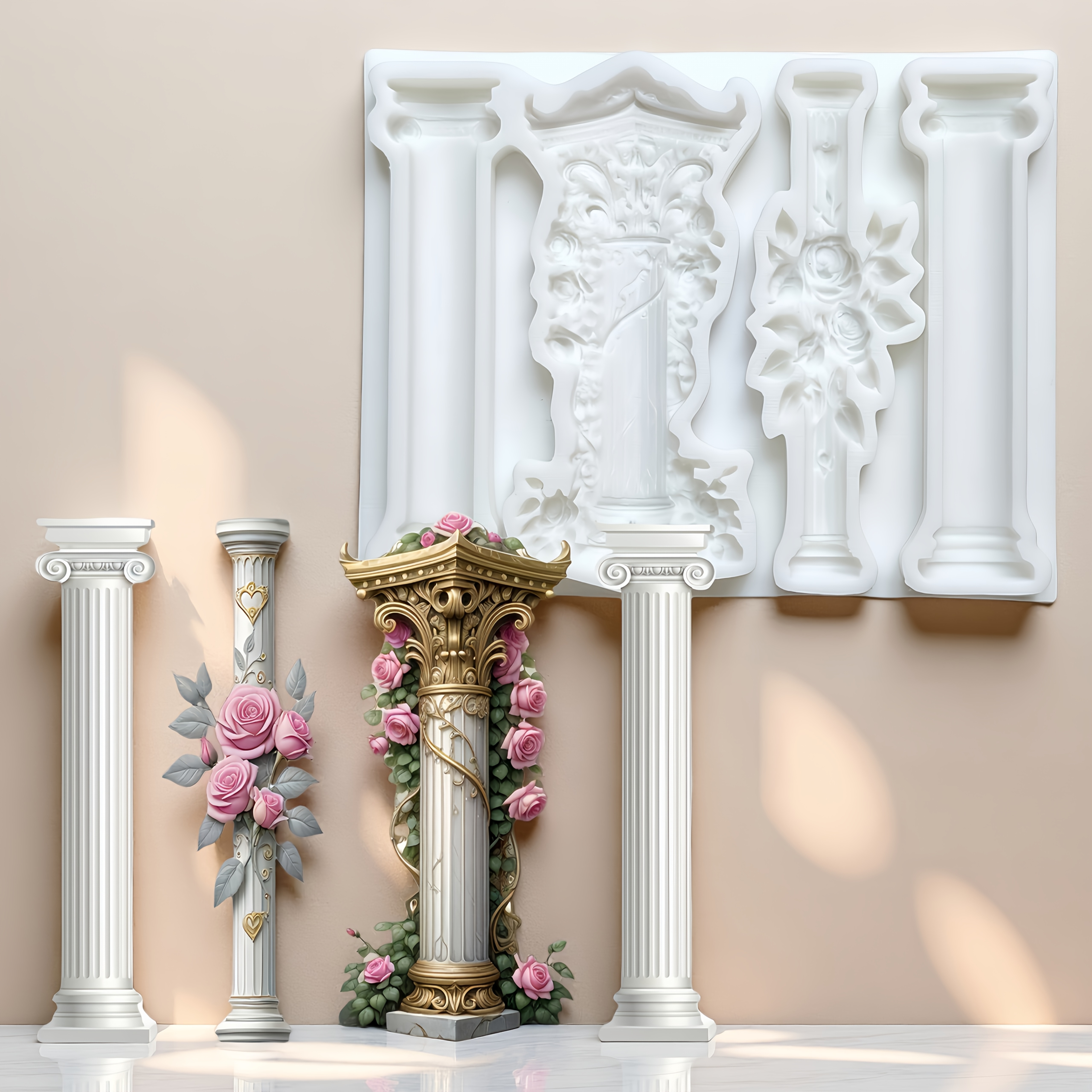 1pc, Chocolate Mold With Roses Wrapped Around Roman Columns, Kitchen Baking Mold, Cake Decoration Accessories