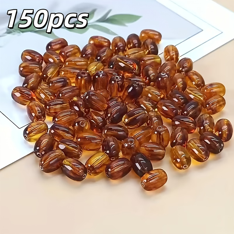 Image of 250/150pcs Fashion Vintage Amber Oval Beads - Diy Loose Beads For Bracelet Necklace Spacer Beads Jewelry Accessories Decorative Beads Bead Assortments