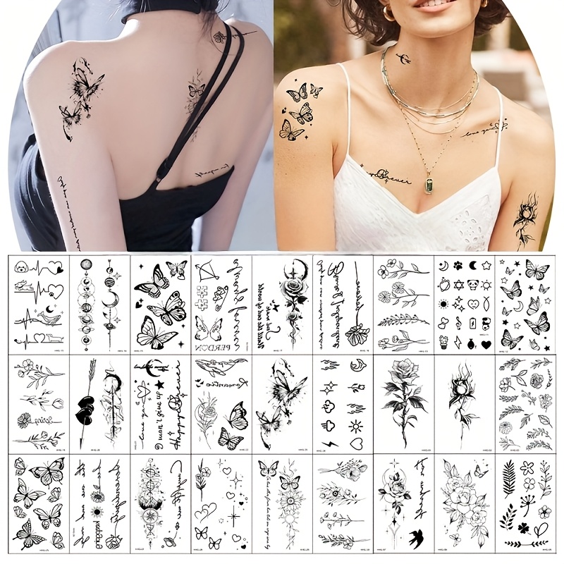   temporary tattoo stickers unisex   ecg heart floral patterns face fingers   legs chest back waterproof and sweatproof