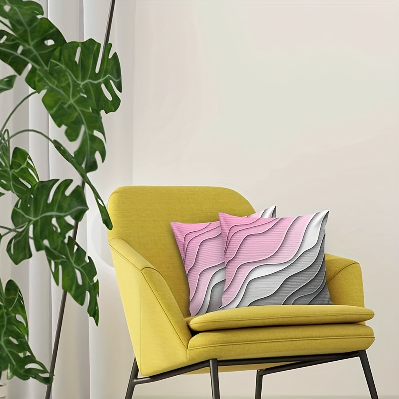 2pcs Pink and Gray Gradient Decorative Pillow Covers, Soft Polyester, Contemporary Style, Machine Washable, Zipper Closure, Versatile for Indoor/Outdoor Use, 16x16 18x18 50.8x50.8cm, Outdoor Pillows
