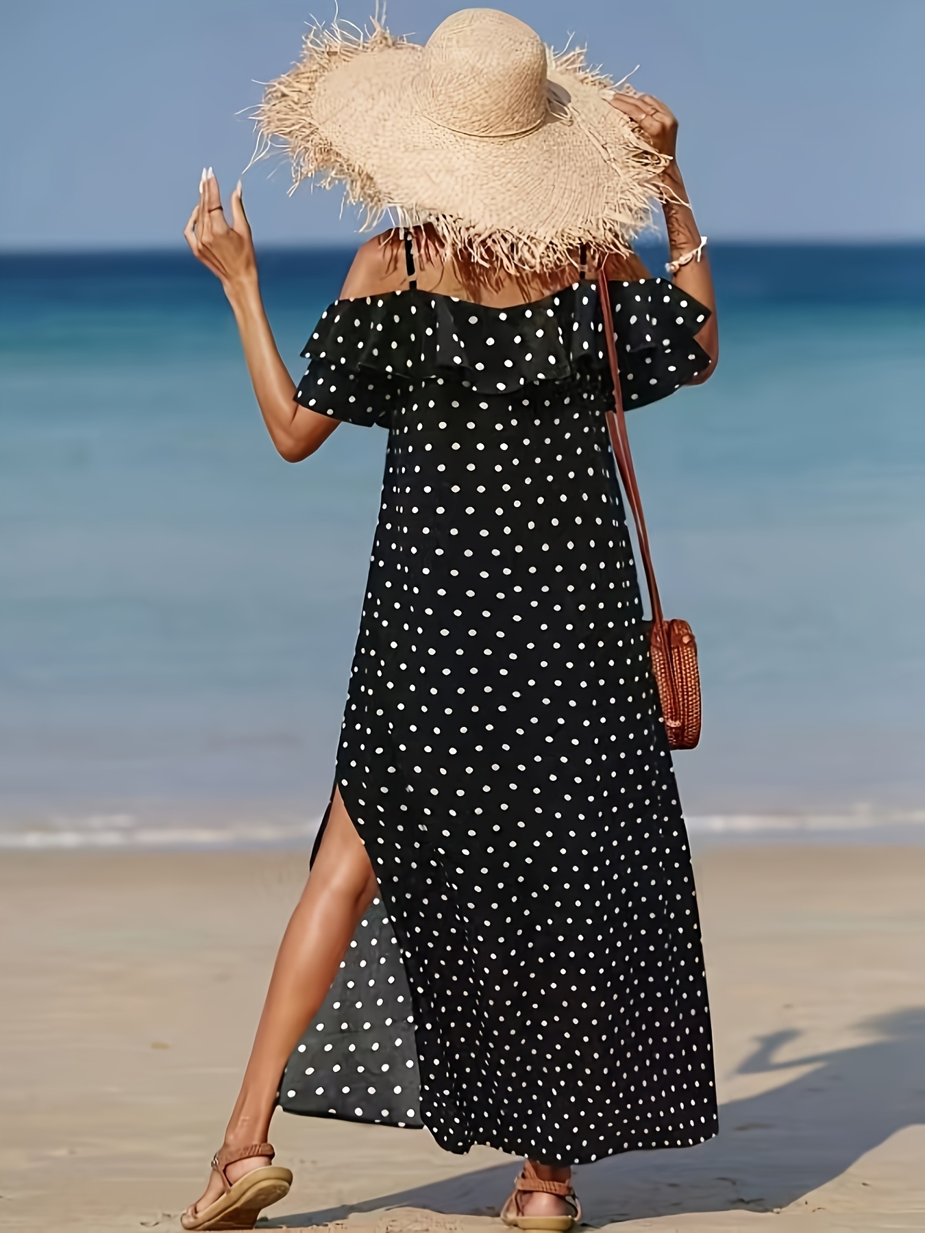 black and white polka dot off the shoulder dress Petal and Pup Women's Marlie Off Shoulder Mini Dress main image 1