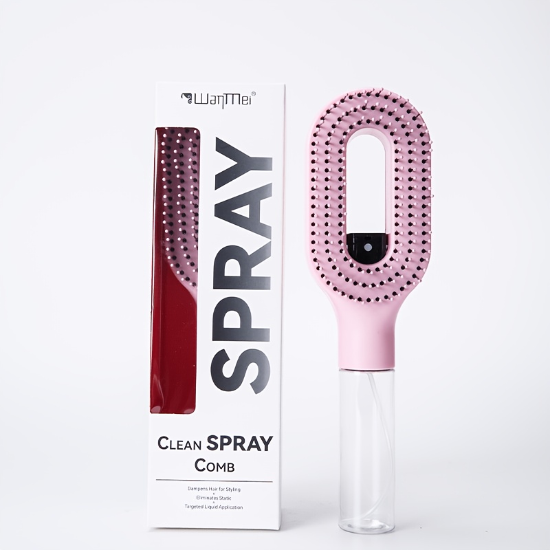 TEMU 2-in-1 Pink Spray Hair Comb With Water Tank, Salon Styling Brush For Hydrating & Detangling, Fine Mist Spray Design For Easy Hair Care, Scalp