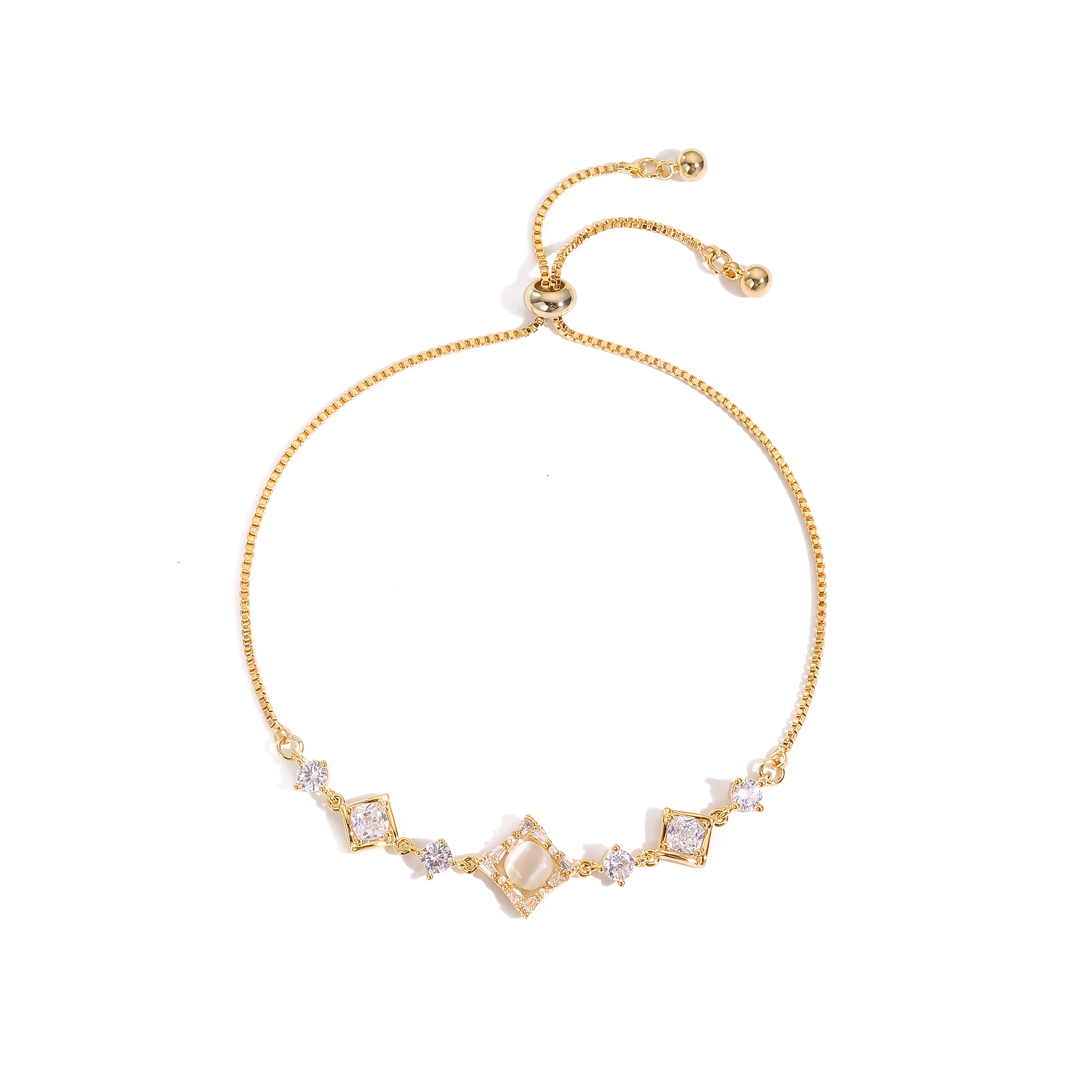 Women's 18K Gold-Plated Pull Bracelet with Cubic Zirconia