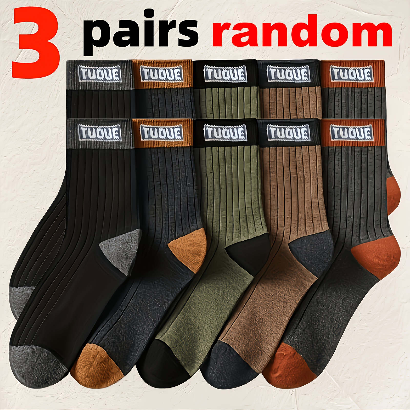 TEMU 3/6/12-pair Random Color Assorted Letter Crew Socks For Men, Sweat-absorbent And Breathable, Suitable For . Designed For And , Ideal For ,