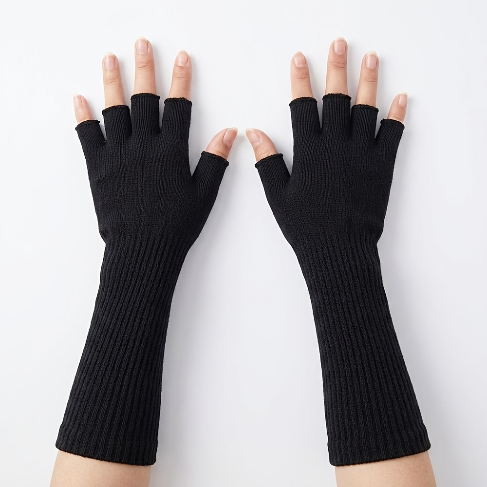 TEMU 1 Pair Women's Long Fingerless Gloves, Lightweight Warm Winter Gloves With Stretchy Wrist Support, Comfortable Typing Gloves For Office &