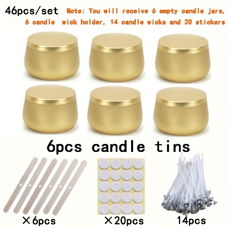 E-shop Goldene Kerzengläser, 46-teiliges Set matte Metall-Kerzengläser, 4 Unzen, DIY-Kerzenherstellungsset, Heim- Küchendekor, inklusive 6 leeren