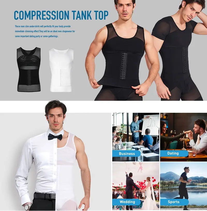 BIGFOX Chaleco De Compresión Para Hombre, Chalecos Adelgazantes Para Hombre, Sin Costuras Y Cómodos, Camisetas De Compresión Para El Cuerpo, Moldeador De Abdomen, Blanco, Mediana