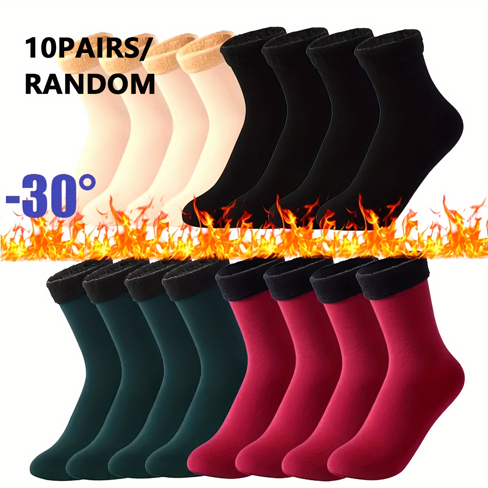 

10 Pairs Winter Knee-length Socks, 94% Polyester 6% Elastane, Solid Color, Knit Fabric, Machine Washable, Outdoor Thermal Mid-calf Socks