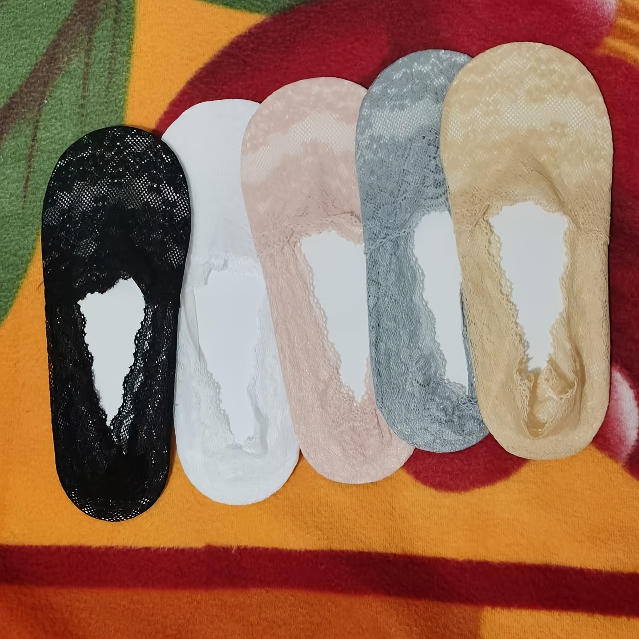 TEMU Pack de 5 de calcetines invisibles sin ribete de encaje para mujer, calcetines invisibles de malla de encaje estilo Ins , calcetines de corte