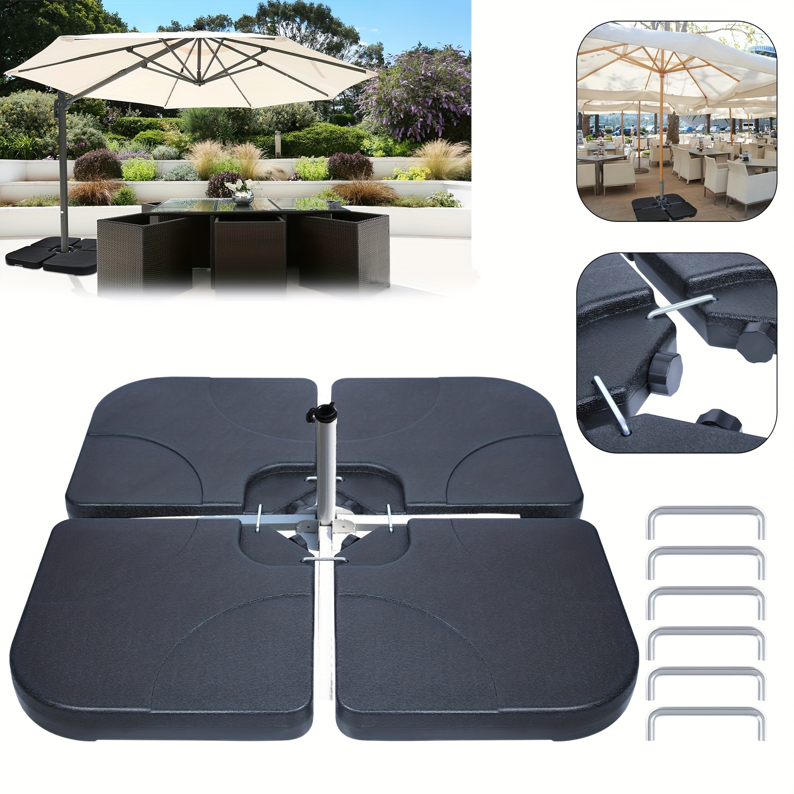 

Lars360 4 Pieces Parasol Stand 60 Litres/ 80 Kg Can Be Filled With Water Or Sand Umbrella Stand For Cantilever Parasol Base Cross Parasol Umbrella Weight Black