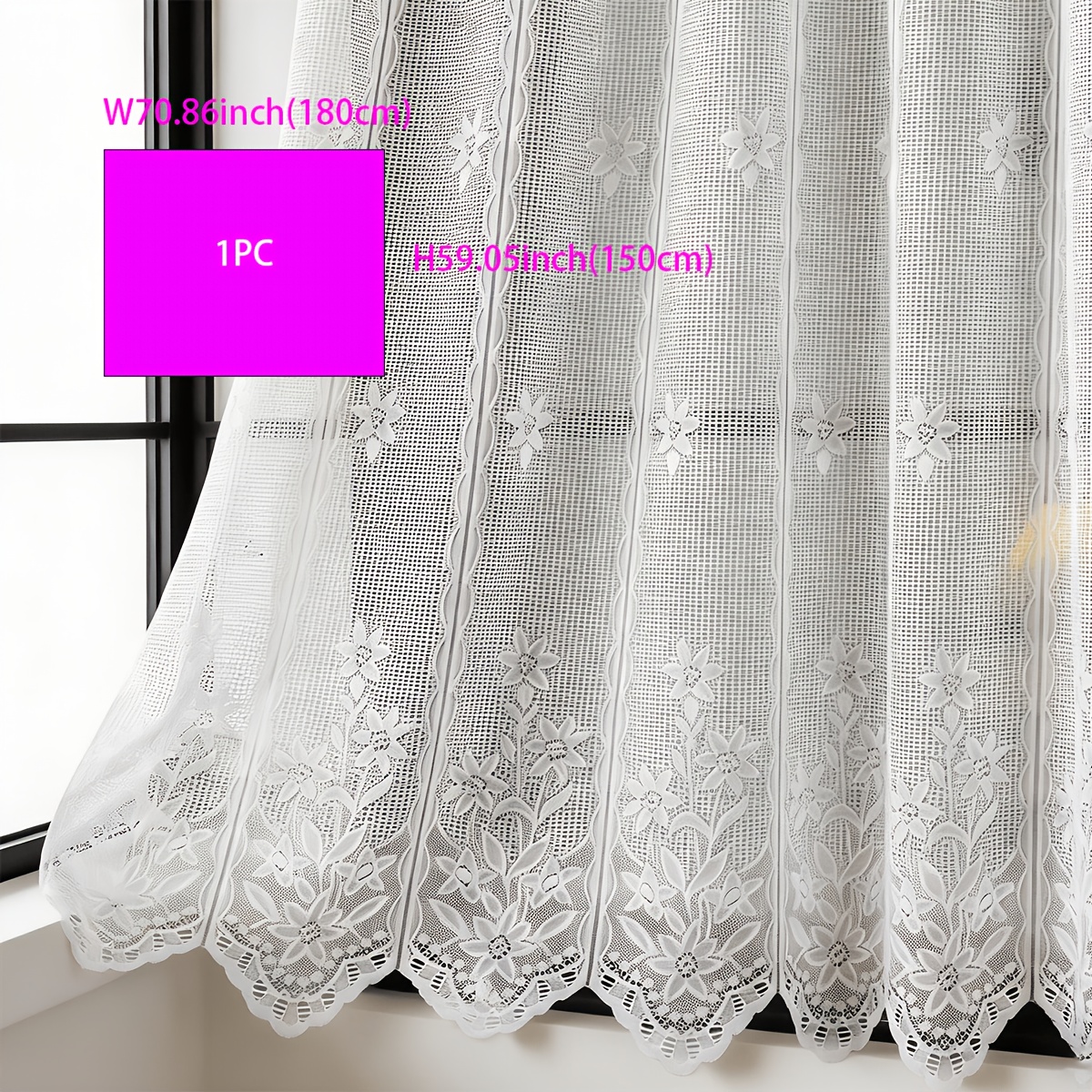 TEMU 1pc White Semi-transparent Floral Rod Pocket Window Sheer Curtain, Partition And Decorative Room Divider, Suitable For Bedroom, Kitchen, Living