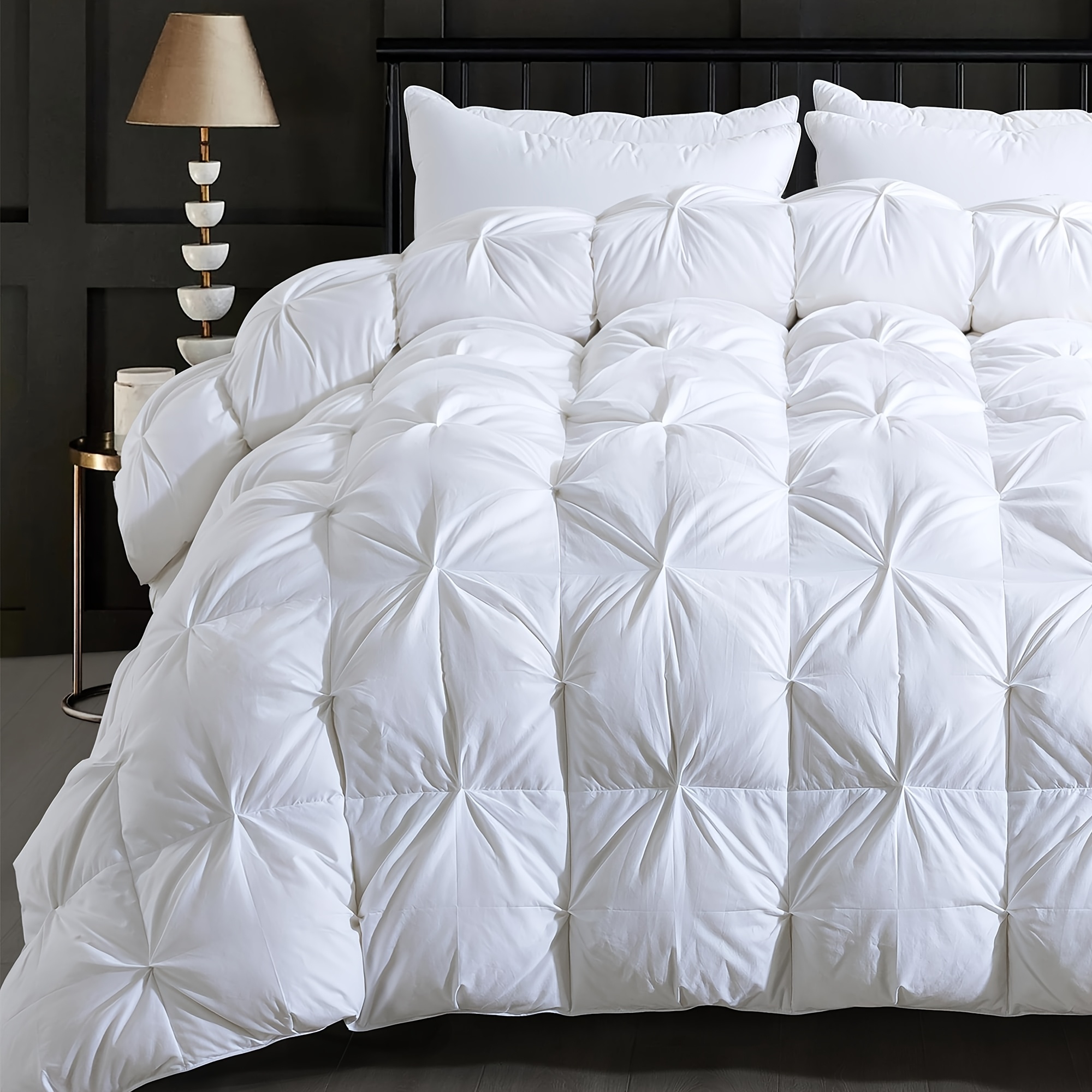 TEMU Down Comforter King Size - Fluffy Thick Comforter For All Season , 100% Cover White Bedding Down Feathers Duvet Inserts With 8 Tabs- 65 Oz