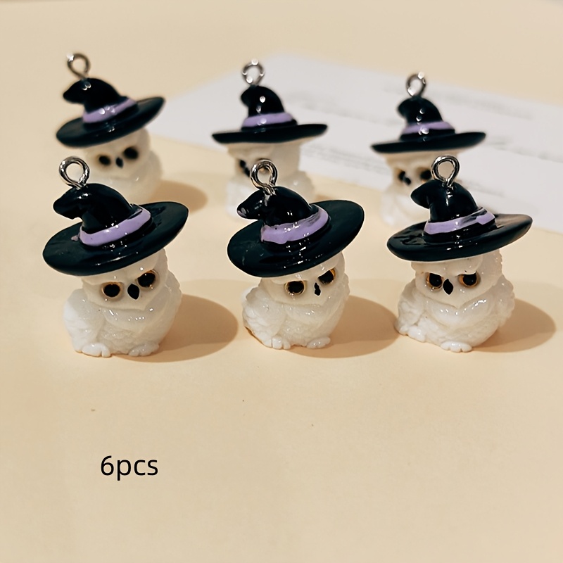 Image of 6pcs Halloween Owl Resin Charms Funny Cute Wizard Hat Earring Necklace Pendant Diy Animal Shape Jewelry Make