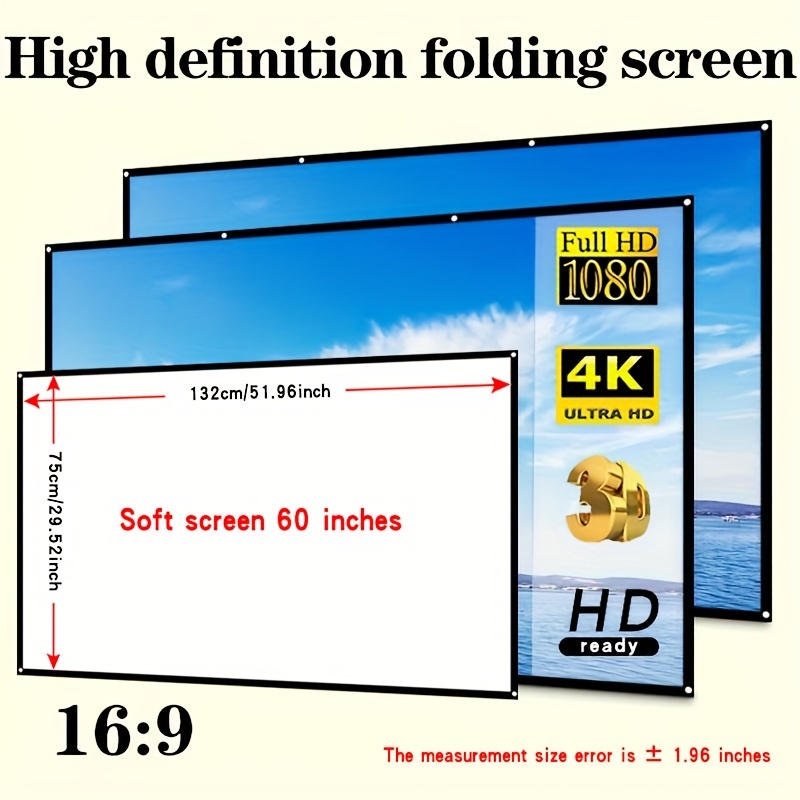 Image of High-definition Soft Screen For Home Theater & Outdoor Camping - Foldable, Wall Mounted, Double-sided Projection, 60/72/84/100/120/150 Inch Sizes