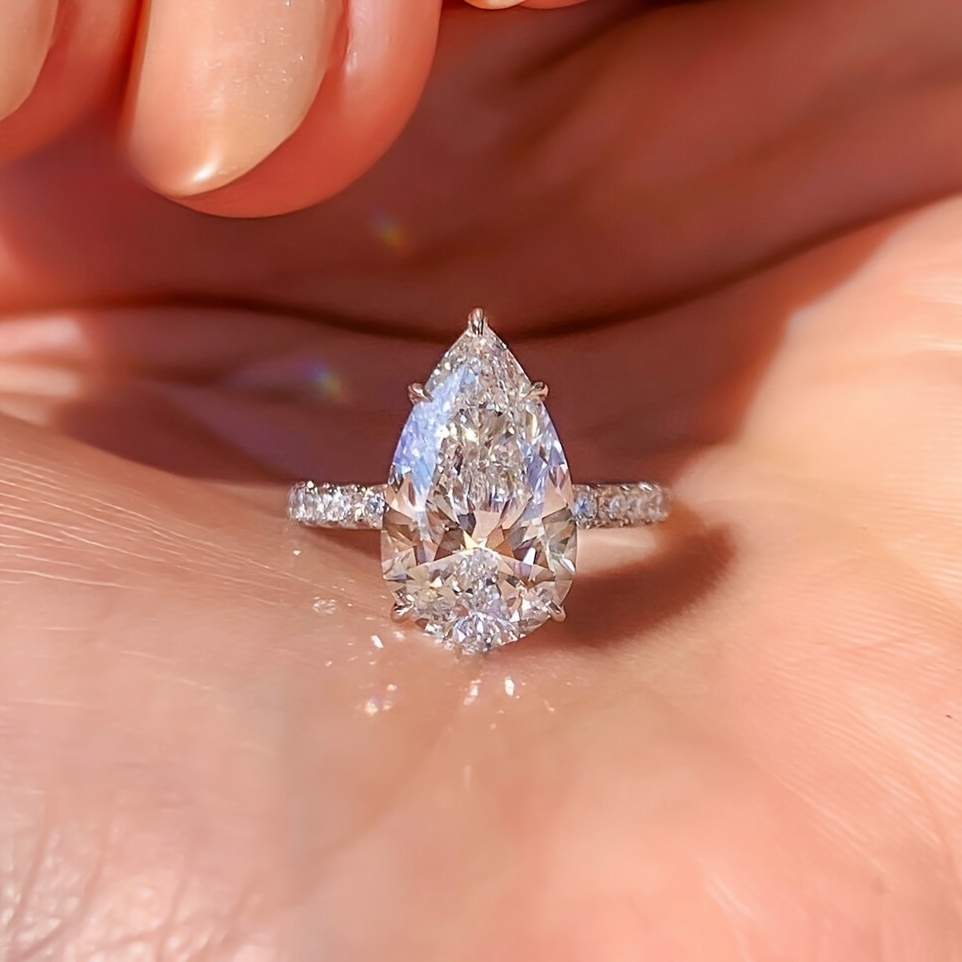 Image of "luxury Teardrop Ring With Cubic Synthetic Zirconia | 's Proposal & Engasynthetic Gemstoneent Ring, Elegant Anniversary Gift & Party Jewelry", For Teenager