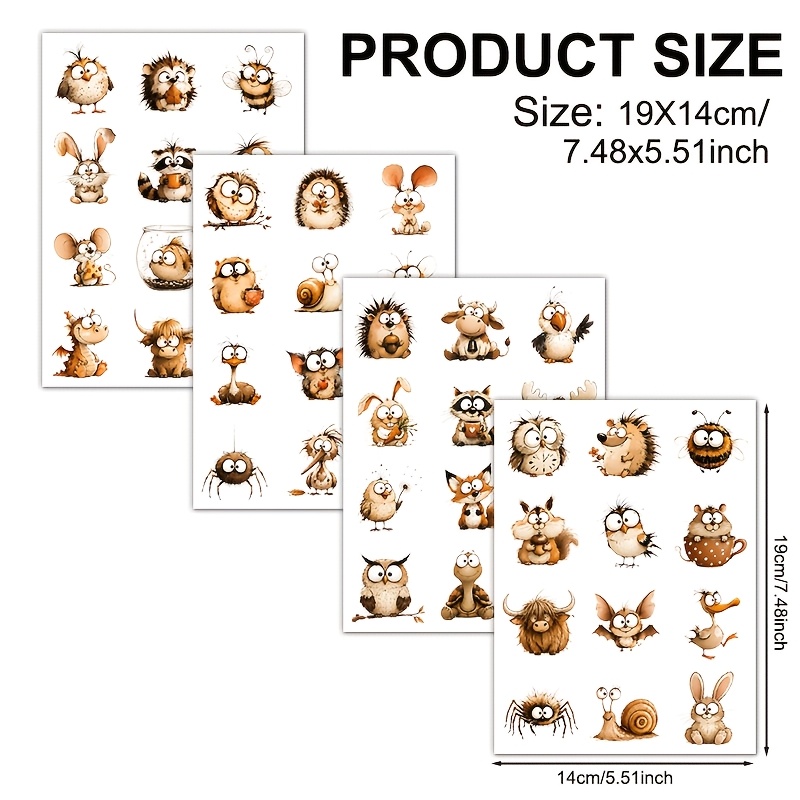 TEMU 4pcs, Adorable Wild Animals Watercolor Pattern, Uv Dtf Waterproof And Scratch-resistant Vinyl Material, Suitable For Diy Crafts, Cups, Bottles,