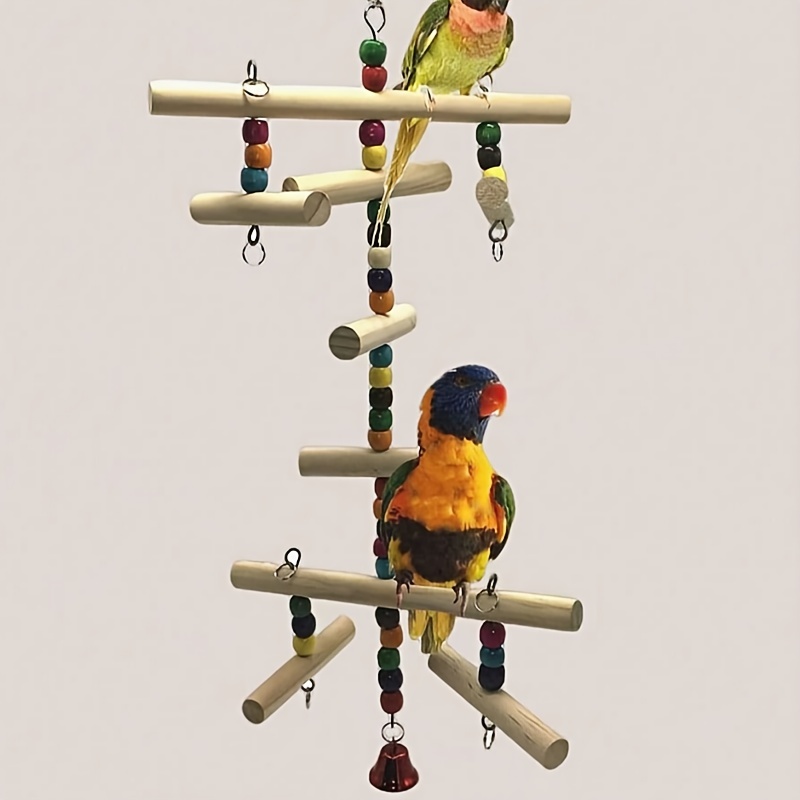 

1pc Parrot Standing Hanging Wooden Chew Toy, Climbing Ladder Wooden Pendant Birdcage Hanging Decorative Toy