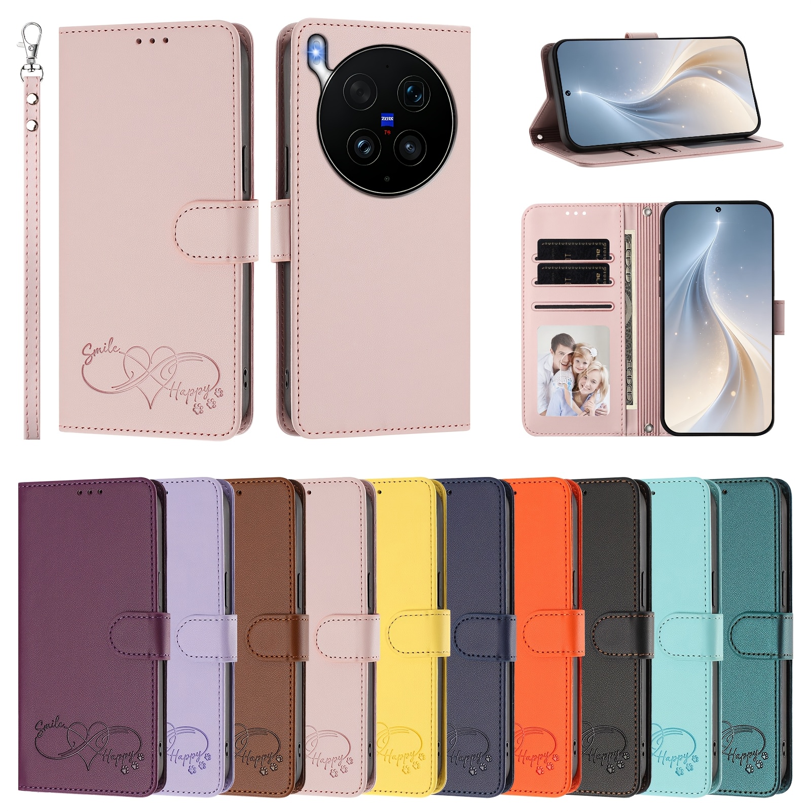 품목 사진 휴대폰 케이스 - vivo   ultra 5g 커버용 지갑 케이스, 귀여운 하트 패턴, 다양한 색상 옵션, 플립 폴리오 케이스, 끈, 카드 슬롯 홀더, 킥스탠드, 마그네틱 잠금, 충격 방지 tpu 보호 휴대폰 케이스