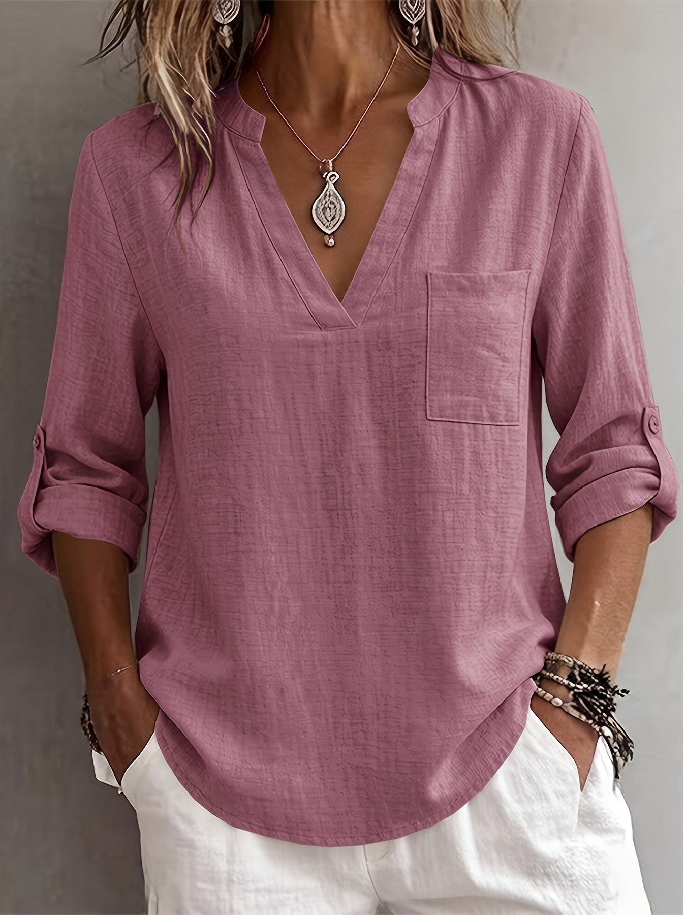 new beautiful     v neck   sleeve versatile womens shirt