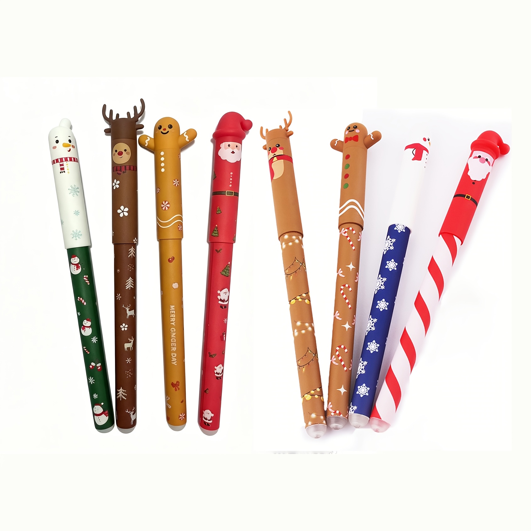 TEMU 8 stylos à bille effaçables sur le thème de Noël - Sèchement rapide, effaçables en cas d'erreur, écriture fluide, idéaux pour les étudiants qui