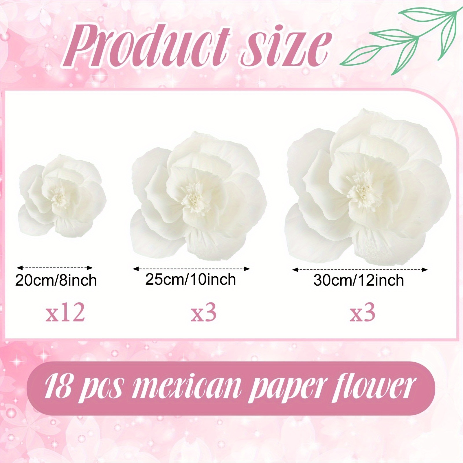Image of 18pcs Of Mexican Papel Picado Flowers For A Carnival, Tissue Flowers For Party Decorations, Suitable For Weddings And Birthdays, De Mayo Celebrations, In Sizes 12, 10, And 8 Inches (white)