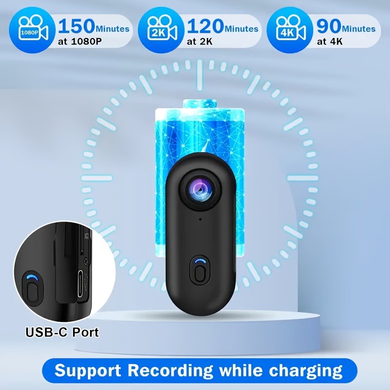 4K Mini WiFi Action Camera – 64GB, Thumb-Sized, Waterproof, Wearable Body Cam For Sports & Travel