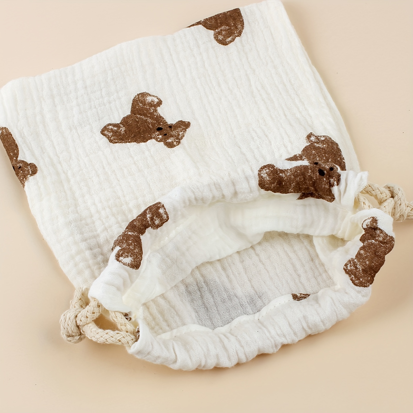 1pc Bear Print Drawstring Storage Bag, Multifunctional Portable Organizer for Stroller, Home Dustproof, Diaper & Candy Packaging, Hand Washable Mommy Bag