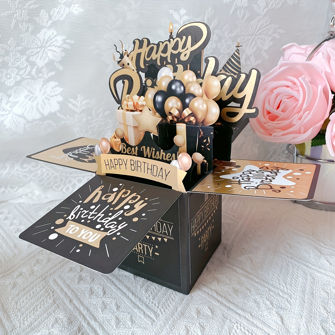 

Happy Birthday Pop-up Card Set: Black And Gold 3d Birthday Greeting Cards For Him Or Her - Perfect For Men, Women, Or Couples - Party Decorations And Handmade Paper Art