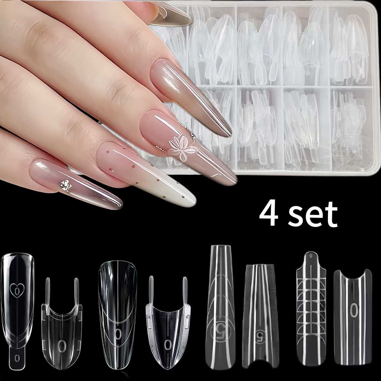 4 Types Sandwich-Style No-Fix Quick Extension Nail Forms