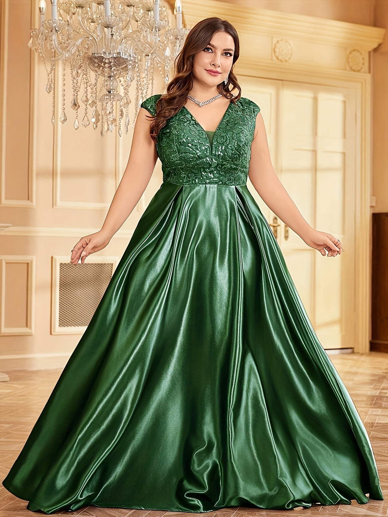 plus size sparkling sequin v neck formal dress elegant Temu United Kingdom