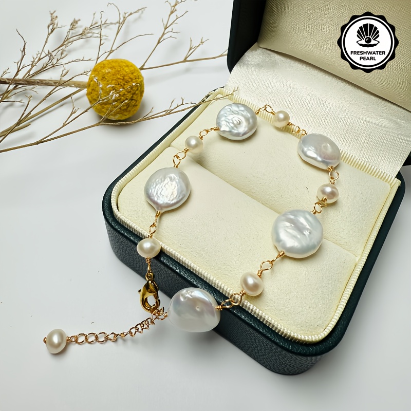 Baroque Pearl Bracelet Button Closure Freshwater Pearls August Birthstone