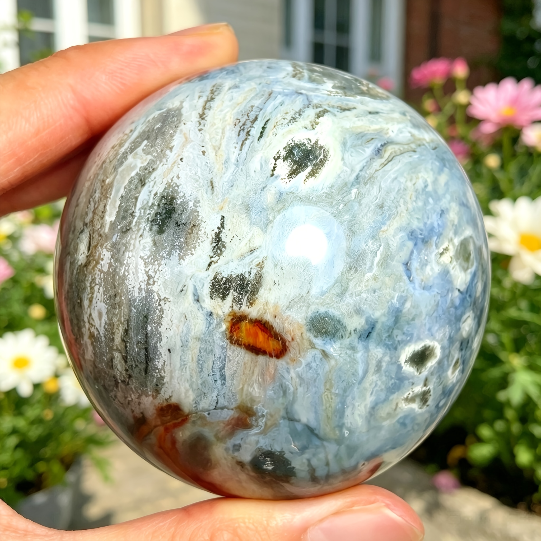 Ocean Jasper Crystal Sphere for Home Table Decor