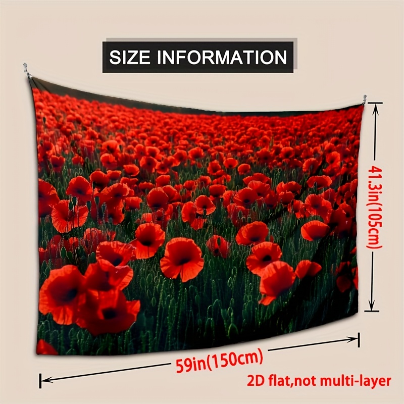 TEMU 1pc Red Poppies Field Seamless Photography Backdrop, Polyester, No Electricity Needed, Versatile For Housewarming, Anniversary & Celebrations,