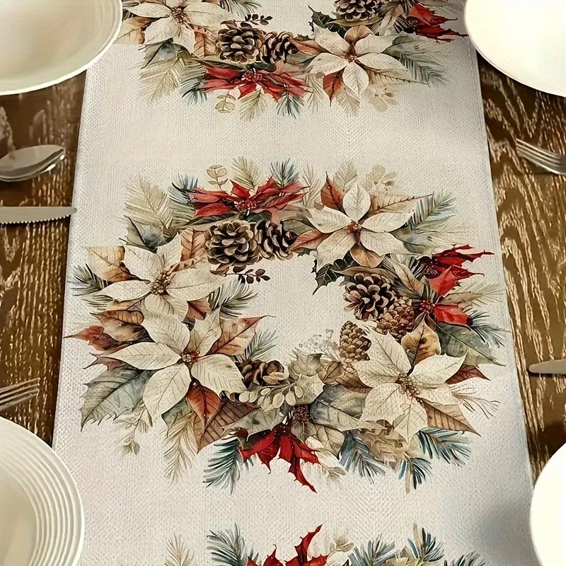 

Christmas Wreath Table - 1pc Rectangular Table For Kitchen, Wedding, , Banquet, ,