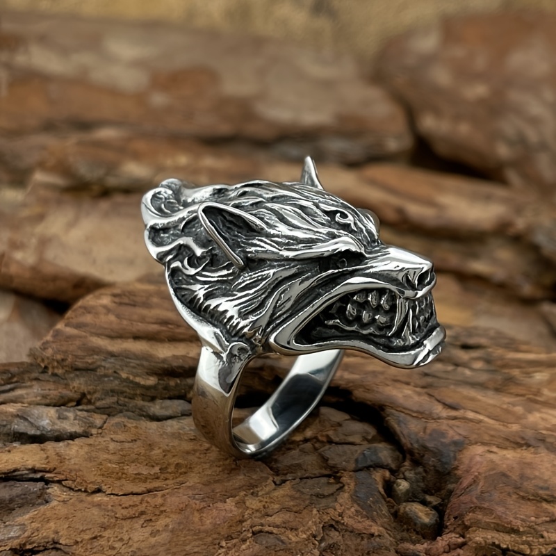 vintage wilderness wolf head stainless steel ring hip Temu Canada