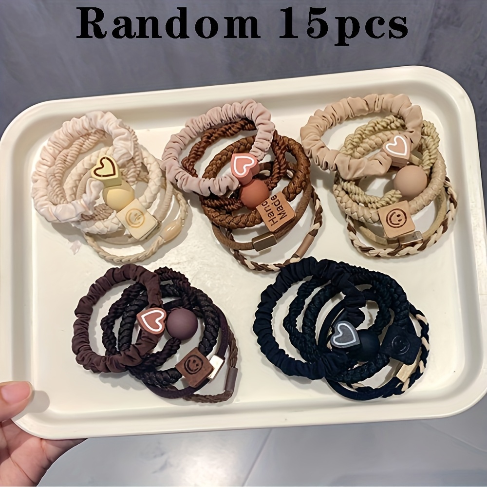 TEMU 15 piezas aleatorias de ligas para el cabello de estilo bohemio para mujer - Lindo y estilo pulsera, bandas elásticas inofensivas adecuadas para