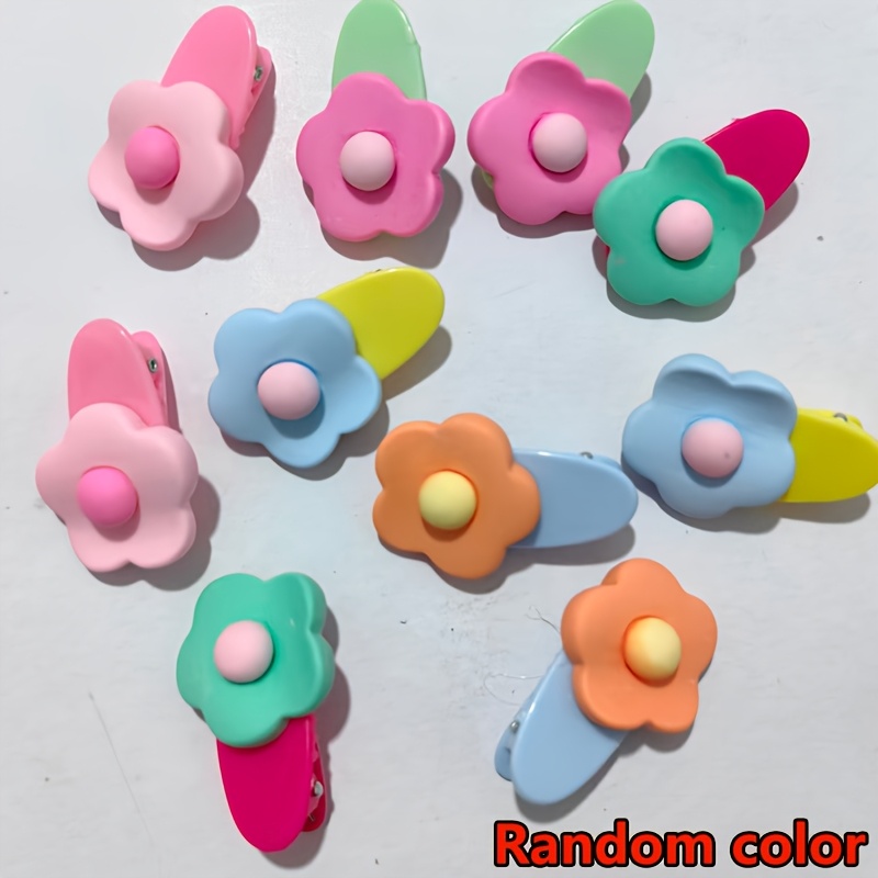 Image of 10pcs Colorful Small Flower Hair Clips Side Bangs Broken Hair Bangs Hairpins Not Hurting Hair Duckbill Clips Clips Headwear Mixed Colors Random Colors
