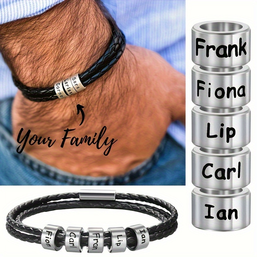 

Bracelet For Men, Personalized 1-10 Names, Black Pu Leather Bracelet, Father's Day Gift