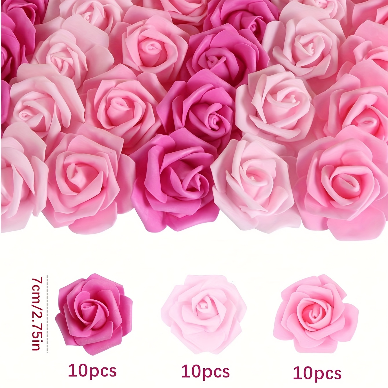 30pcs Artificial Rose Flowers Heads Bulk Pink Rose Heads Pink Faux Flowers Stemless Fake Foam Rose Mini Dusty Rose Flowers For Bridal Shower Wedding Flower Party Home Decor