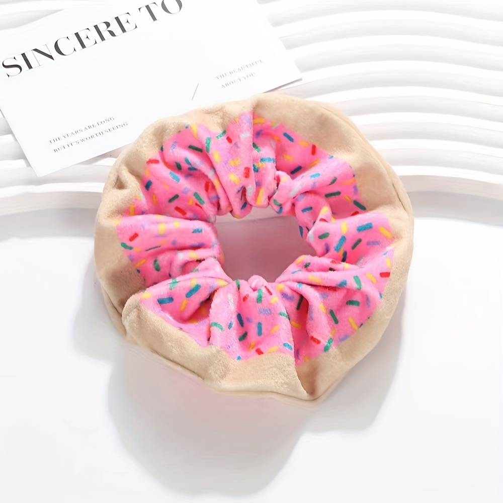 Image of 1pc Women's Soft Pink Donut Dessert Styling Scrunchie Suitable For Holiday Parties/daily Wear Back To Graduation Season