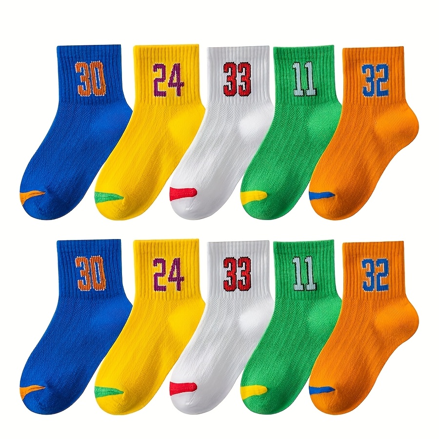 E-shop 5er-Pack Kinder-Socken für Frühling/Sommer, Sport--Socken mit Buchstaben-Aufdruck, , dünn, mit Cartoon-Motiv, atmungsaktiv, mit Zahlen, geeignet