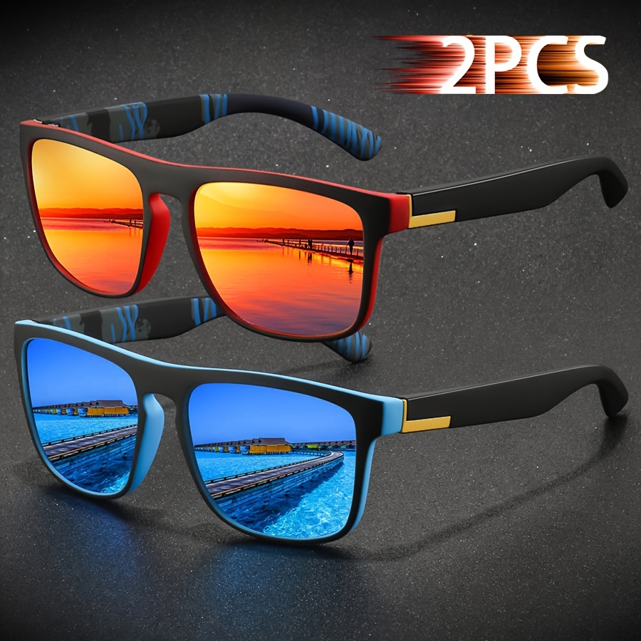2pcs fashion vintage square unisex men women luxury brand designer classic driving traveling rectangle tropical   summer pastels outfits shades for man drivers anti glare eyewear